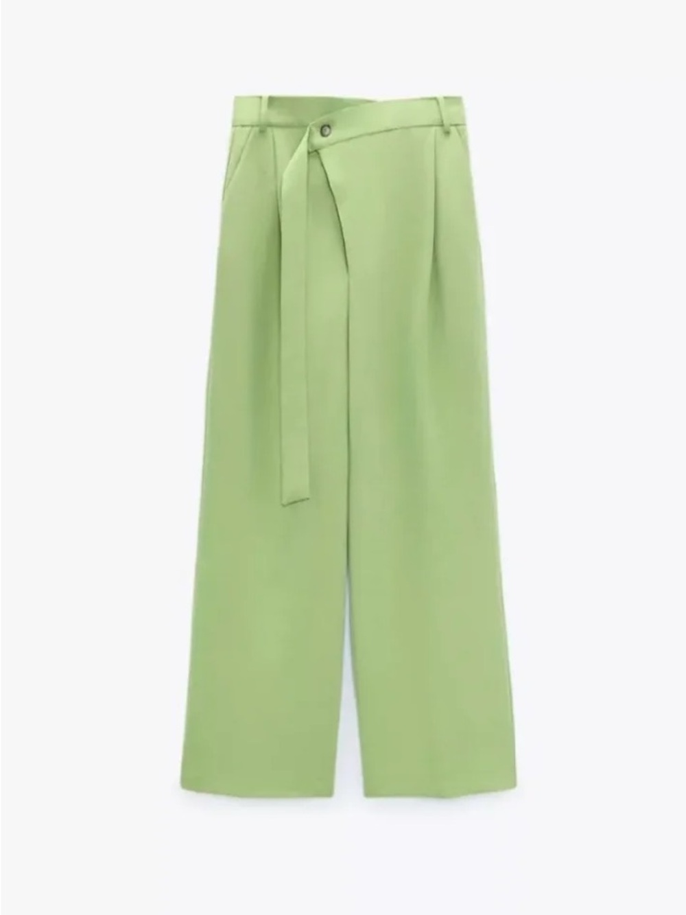 Zara Pistachio Straight-Leg Trousers with Belt Detail